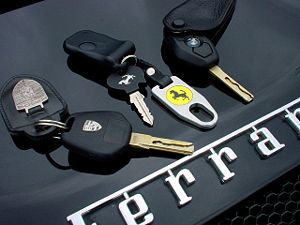 Car keys of Porsche, Ferrari and BMW
