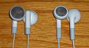 Two designs of iPod earphones. The current ver...